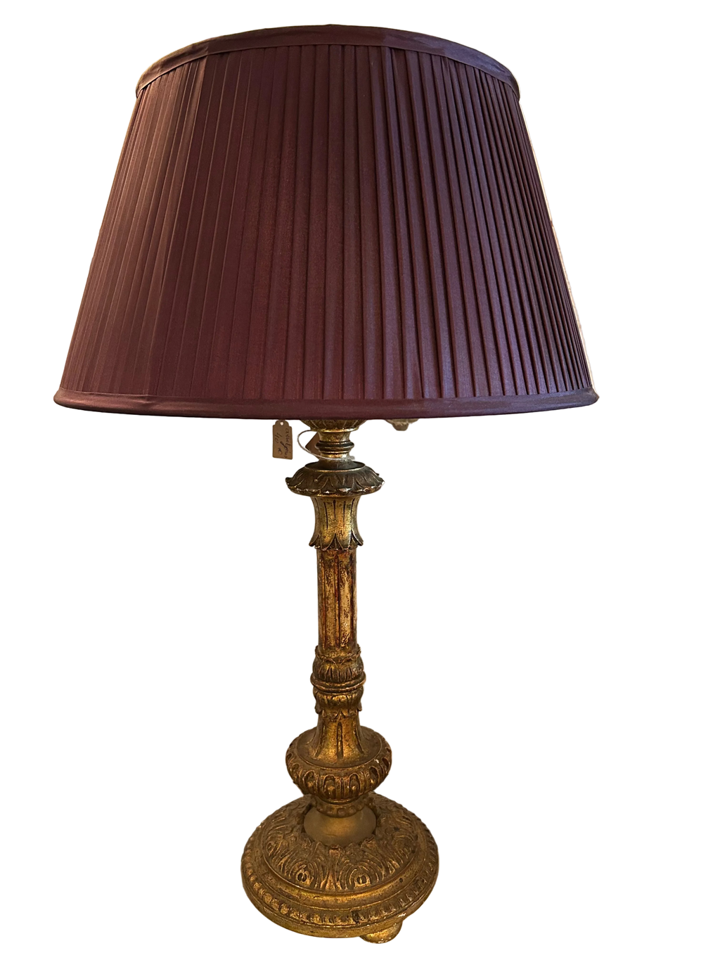 Lampe avec pied en bois doré