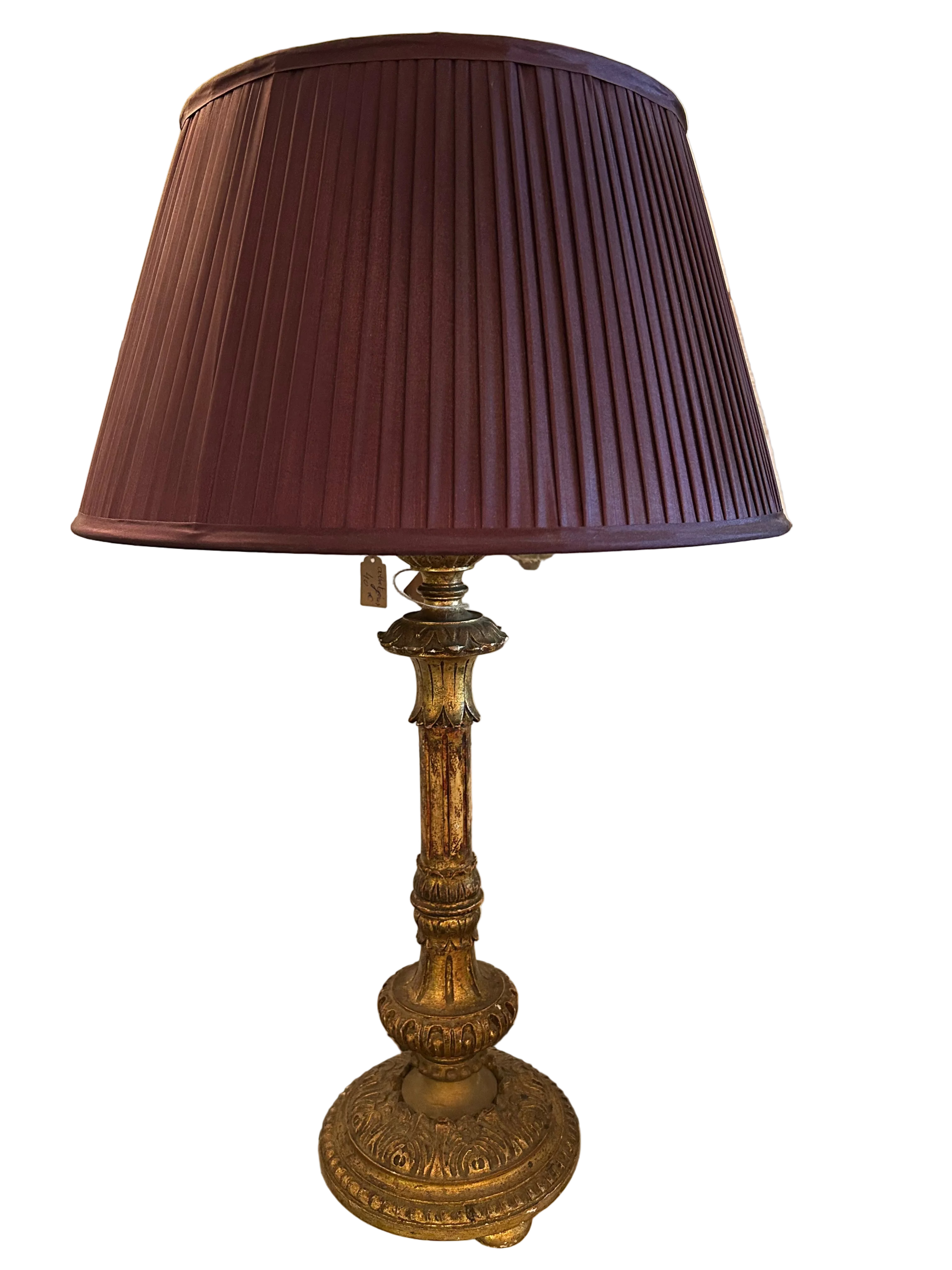 Lampe avec pied en bois doré