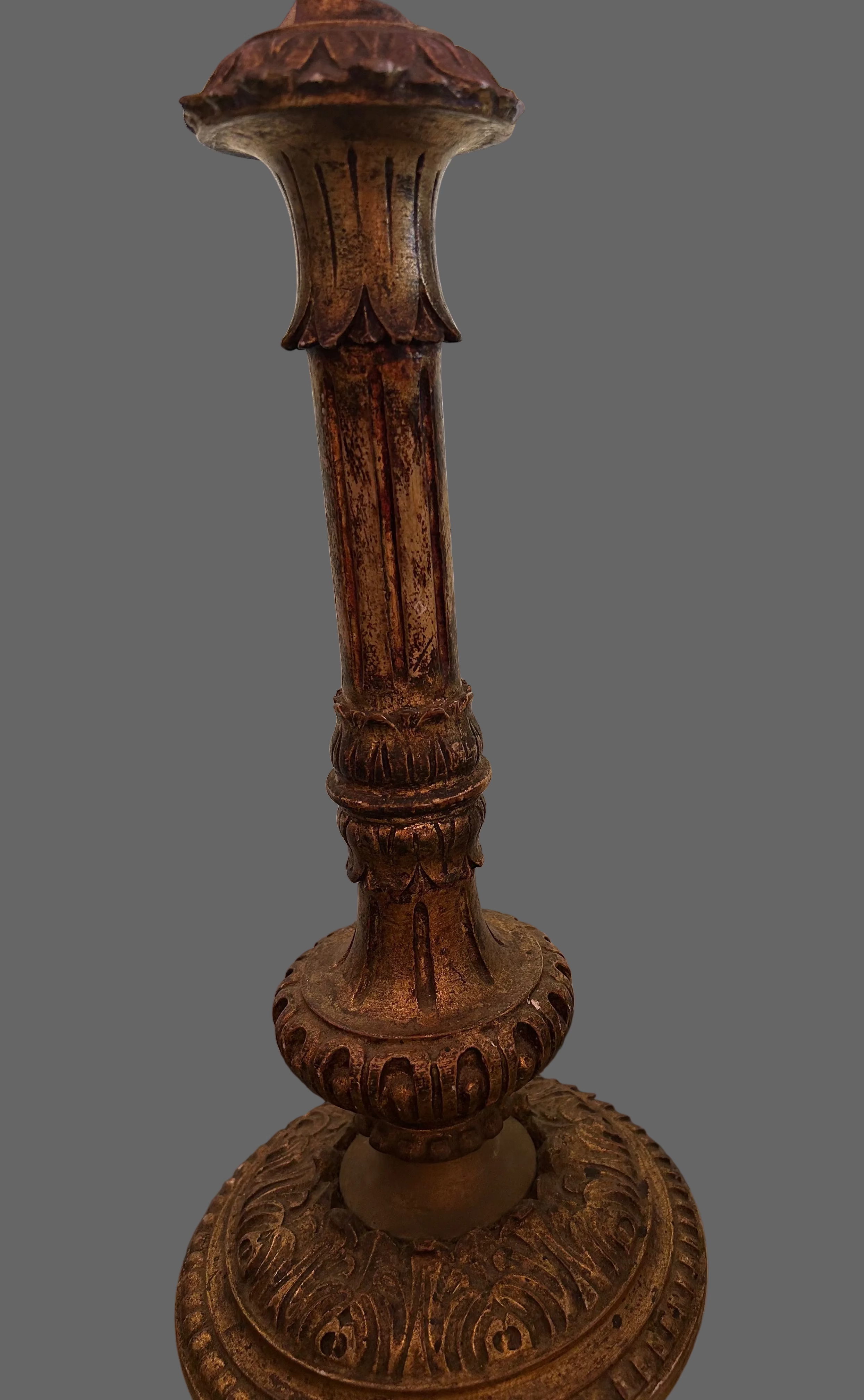 lampe pied bois dore ancien antic