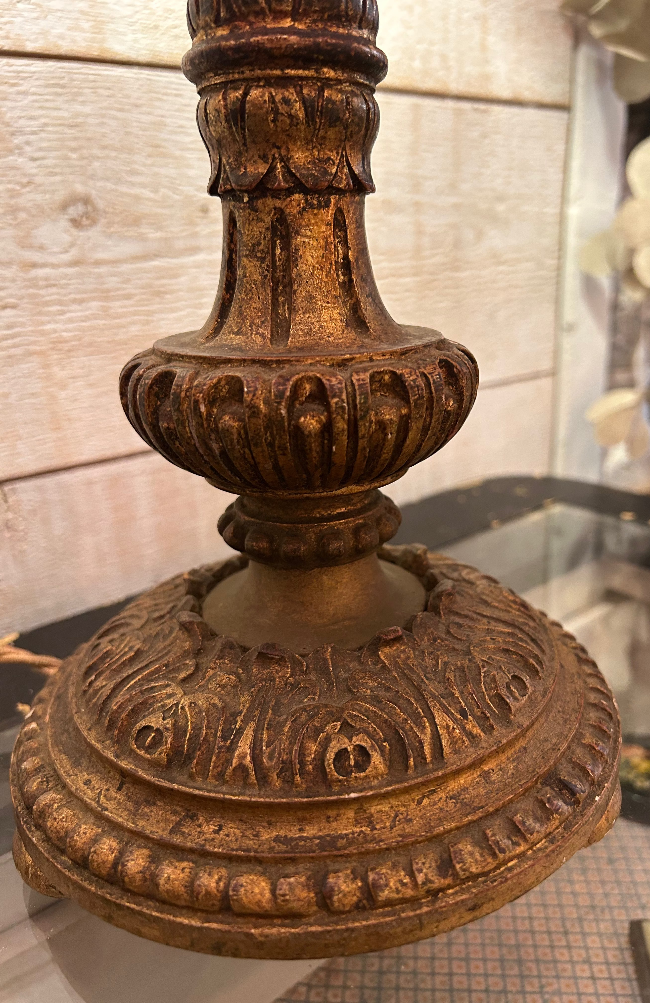 lampe pied bois dore ancien antic