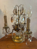 Paire de girandoles XIXe en bronze et pendeloques,